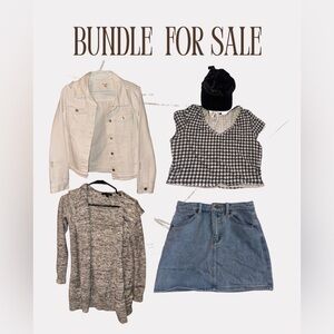 Stylish Clothing Bundle with Denim Skirt and Houndstooth Top